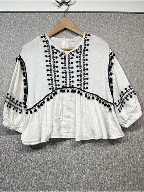 🆕 S Zara TRF Collection Cropped Embroidered Pom-Pom Top NWT